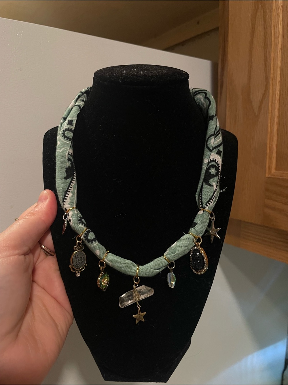 Boho Mint Green Charm Necklace with Mixed Charms
